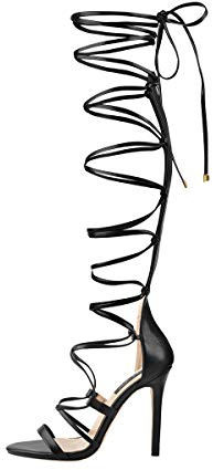 LISHAN Black Strappy Stiletto High Heels for Women Lace Up Heel Ankle Strap Thigh High Open Toe Gladiator Criss Cross Sandals Stripper Heels 7 M US