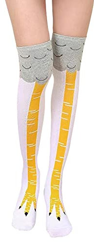 FGFD&OU Calzini Divertenti Calze da Donna Sopra il Ginocchio Cotone Invernali Termici Lunghe Calzettoni Calze fino al polpaccio Estate Calzini con piedi di pollo per Ragazze e Donne (A-Bianco)