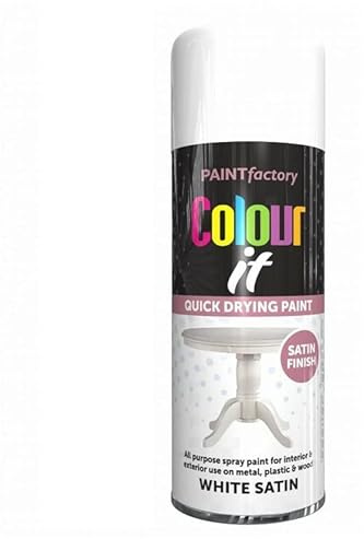 SuperGift.com White Satin All Purpose Aerosol Spray Paint 250ml Quick Drying Spray, Fast Dry and Excellent Coverage for Metal, Wood, Plastic and More by Diva Gift