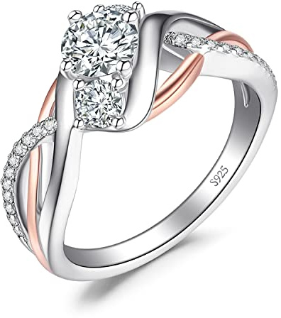 JewelryPalace Classic Infinity Ring Med 3 Stenar, Rundslipad Zirkonia, Förlovningsringar Silver 925, Löftesring Med Oändlighetsknut, Roséguld, Vigselring, Smycken Med Simulerade Diamanter 46