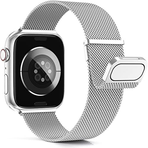 Higgs Métal Bracelet Compatible avec Bracelets Apple Watch 40mm 41mm 38mm 44mm 42mm Ultra 2 49/46/45mm Femme,Bracelet Double Magnétique pour iWatch Series 10 9 SE(se 2) 8 7 6 5 4 3 2 1, Metal Milanais