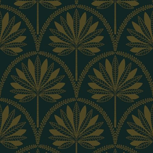 CiCiwind Tapete Selbstklebend 44CM×3M Grün Gold Blätter Klebefolie Wasserdicht Vinyl Möbelfolie Vintage Wandverkleidung Verdicken Klebetapete für Wand Möbel