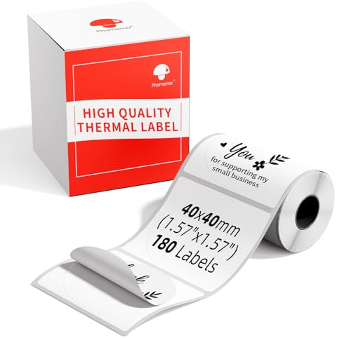 Phomemo M110/M220/M221/M200/M120/M100/M108/M150/M250/M260 Multifunktionale selbstklebende Etiketten, 1.57 x 1.57(40x40 mm) Thermoetikettenpapier für Phomemo Etikettendrucker, 180 Etiketten pro Rolle
