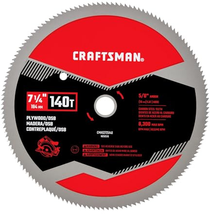 CRAFTSMAN 7-1/4 Inch 140 Tooth Fine Finish Carbon Circular Saw Blade for Plywood, OSB, and Plastic (CMAS2725140)