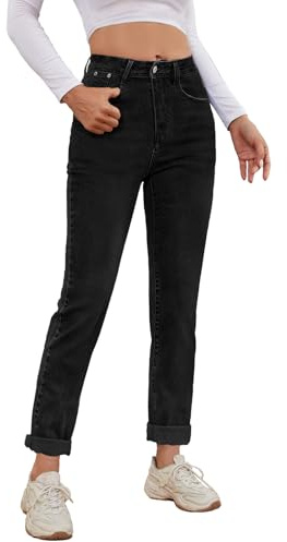 Alaster Queen Jeans Womens Classic Mid Waist Jeans Fashion Simple Boyfriend Jeans Womens Leisure Jeans Black M