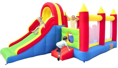 Ballsea Castello gonfiabile gigante con grande scivolo e trampolino, 592 x 290 x 216 cm, ideale per il compleanno dei bambini e il giardino (senza ventola)