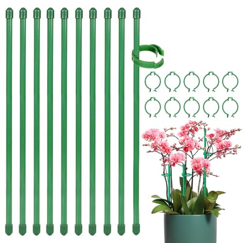 10Pcs Orchid Sticks, Plant Supports for Indoor Plants, 12Inch Plant Stakes, Adjustable Plant Sticks Support, Garden Pole for Potted Tomato Rose Amaryllis Vegetables Comes Indoor Outdoor
