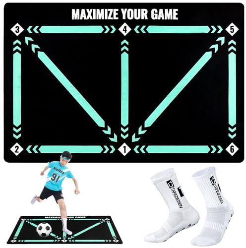Tuocal Tapis d'entraînement de football, 90 x 60 cm, entraînement de football avec chaussettes antidérapantes, entraînement de football pour améliorer les dribbles, cibles de jeu pour enfants