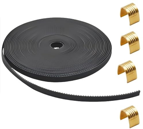 Offizieller Zahnriemen, Länge 5 Meter, Offener 2GT-Zahnriemenabstand 2 mm, Breite 6 mm, mit 4 Kupferhülsen für Ender 3, Ender 3 V2, Ender 3 Pro, Ender 5 Serie, CR-10-Serie 3D Drucker (Schwarz)