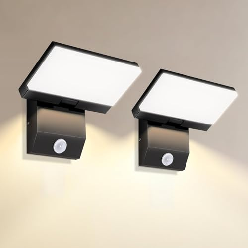 Applique a LED da esterno/interno 36W, lampada da parete con sensore di movimento, luce bianca calda 3000K pannello LED orientabile lampada da esterno per patio, ingresso, giardino, balconi, 2Pack