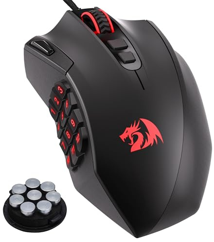 Redragon M921 MMO Gaming Mouse, 12400 DPI ad alta precisione Wired RGB Mouse w/18 pulsanti programmabili, 12 tasti macro laterali, supporto software per PC portatile
