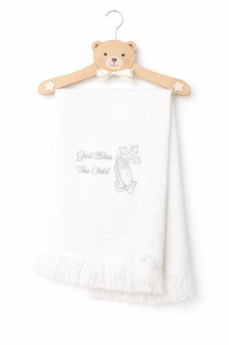 Luxury Baby Boys & Girls White Christening Cross Shawl, Baby Blanket, Suitable for Newborn, Infants and Toddlers, Breathable Soft and Warm, Acrylic Shawl