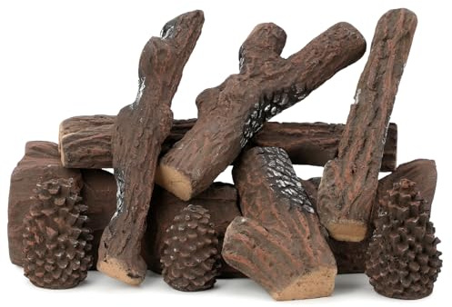 Stanbroil Large Ceramic Gas Logs, 9 Piece Set of Decoration Ceramic Wood Logs for All Types of Ventless, Gel, Ethanol, Electric, Gas Inserts, Propane, Indoor or Outdoor Fireplaces & Fire Pits