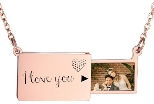 INBLUE Collana con Medaglione Personalizzato per Donna Ciondolo con Messaggio Segreto Lettera d'Amore Collana con Busta Personalizzata con Foto Gioielli per Coppie Regali per Mamma Moglie Amica - A3