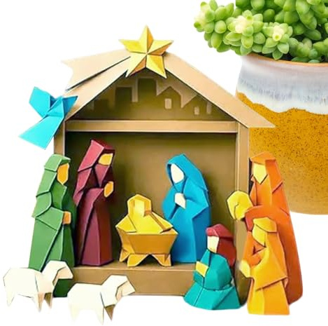 Vikbar julkrubba set – papper semesterscen med Mary Joseph Jesus djur | bordsdekoration för hem, klassrum och kyrka, interaktiv handgjord säsongsvisning 18 x 12 x 10 x 1 cm