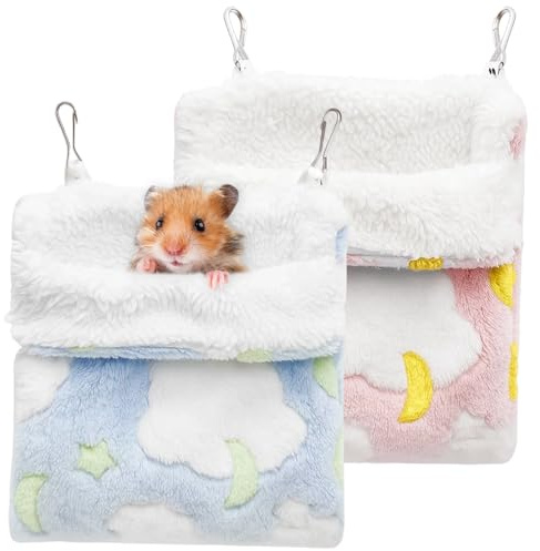 2-Pack Rat Hammock - Double Layer Small Animal Hammocks for Cage, Soft Guinea Pig & Ferret Accessories, Washable Hamster Bed for Rat Cage Accessories (Blue & Pink)
