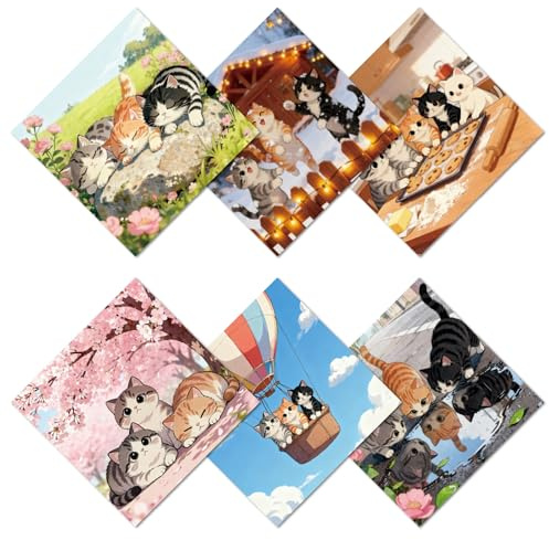 CREATCABIN 6 Chiffon de Nettoyage pour Lunettes à Motif Chat en Microfibre Douce et Multicolore Réutilisable et Épaisse pour Lunettes de Vue Appareils Photo Téléphones Portables et Écrans 16x16cm
