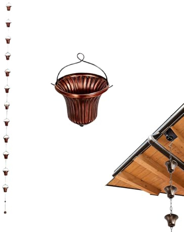 Genérico Cadena de Lluvia de Cobre de 12 Tazas, Tubo De Desagüe Decorativo De Cobre 3,8 Metros, Elemento Decorativo de Drenaje, Cadenas De Lluvia para Jardín al Aire Libre, Techo, cenador, toldo