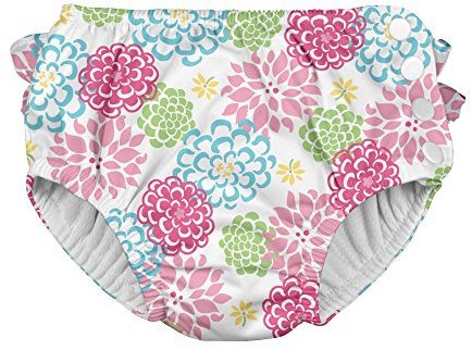 Ruffle Snap Reusable Absorbent Swimsuit Diaper-White Zinnia-18mo