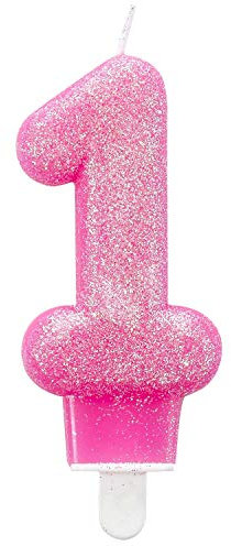 Amscan, 9900761, candela di compleanno con glitter, 7,6 cm, numero 1