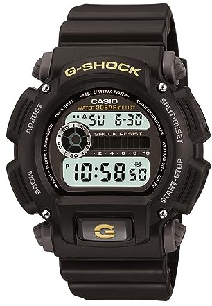 Casio DW9052 Series | Men’s Digital Watch | G-SHOCK | Black/Black | 1/100 SEC Stop Watch | Countdown Timer | LED Light | 200M WR | Shock Resistant | Multi Alarm | Auto Calendar | Dual Time | 2 Yr Batt