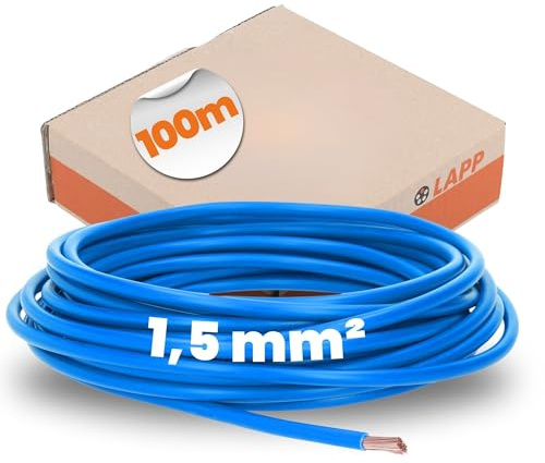 Lapp 100 Meter 4520021 H07V-K 1,5 mm² blau Verdrahtungsleitung I Aderleitung flexibel I Litze 1,5mm2 I Verdrahtung feindrätig I Einzelleitung Zählerschrank I Kabel eindrähtig für Schaltschrank