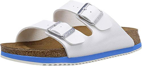 Birkenstock Classic Arizona Birko-Flor, Unisex-Erwachsene Pantoletten, Weiß (White LS White/Blue), 40 EU