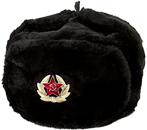 RUSSIANSTORE Colbacco Nero in Dotazione All'esercito Russo Original Soviet Ushanka. Taglia M (EU)