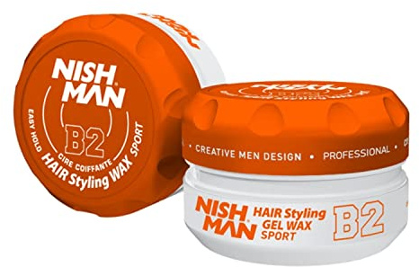 Nishman Hair Styling Wax for Men, B2 Sport 150 ml | Edge Control | Ultra High Strong Hold | Hair Clay Aqua Wax (1 Pack)