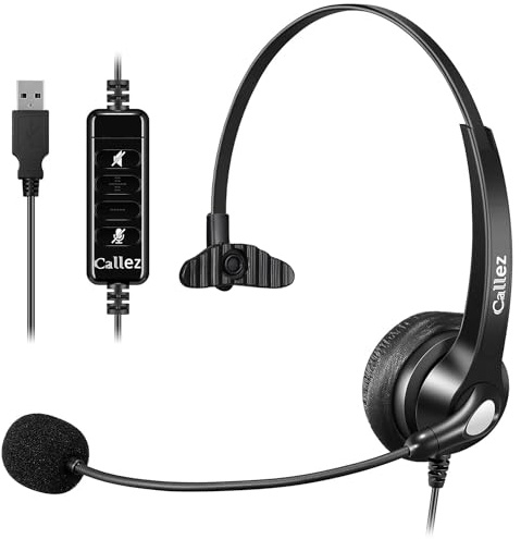 (5-pack) USB-headset med mikrofon brusreducering och ljudkontroller, brett band PC-hörlurar för företag UC Skype Lync Softphone callcenter kontorsdator, tydligare röst, superlätt, ultrakomfort