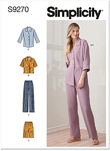 Simplicity Misses' V-Neck Button-Up Tops and Pull-On Pants or Shorts Packet, Code 9279 Sewing Pattern, Sizes 6-14, White
