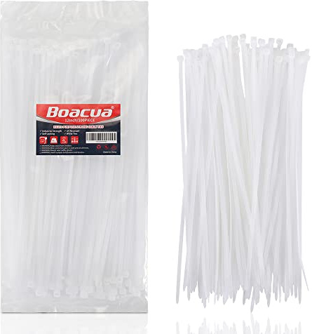 12 Inch Zip Cable Ties (100 Pieces), Self-Locking Premium Nylon Cable Wire Ties,Heavy Duty White, for Indoor and Outdoor by Boacua