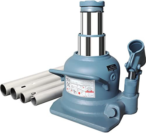 Torin 10 Ton (20,000 LBs) Double Ram Low Profile Welded Hydraulic Car Bottle Jack for Auto Repair and House Lift, Blue, ATH810002B