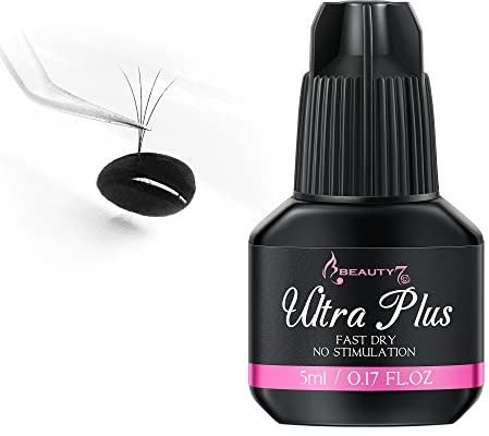 Beauty7 5ml Colle Extension de Cils Instantané Noir, Ultra Plus Glue Anti-irritant Pour Semi Permanent, Adhésif Forte Pour Greffage