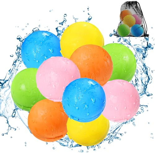 Globos de agua reutilizables,bolas de agua rellenables-juguetes de piscina para niños y niñas,actividades al aire libre juegos de agua juguetes para niños autosellantes bola de agua splash(10Piezas)