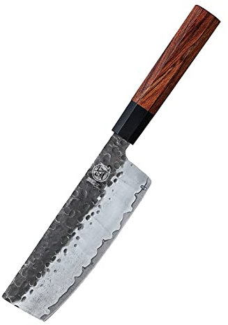 MITSUMOTO SAKARI Professional Chef Knife, High Carbon Stainless Steel Kitchen Japanese Knife, 7 inch Hand Forged Kitchen Vegetable Knives (Rosewood Handle & Sandalwood Box)