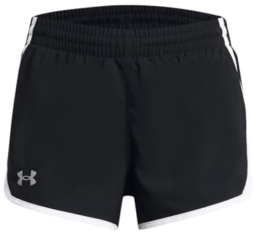 Under Armour Girls' Fly by Shorts, (001) Black/White/Reflective, Medium