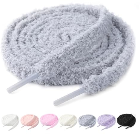Stepace Lacets Fluffy Plats en Peluche 10 mm pour Baskets et Chaussures | 2 paires, 10 mm de large, texture moumoute douce, look original, faciles à nouer et moins sujets à se défaire, 3 tailles