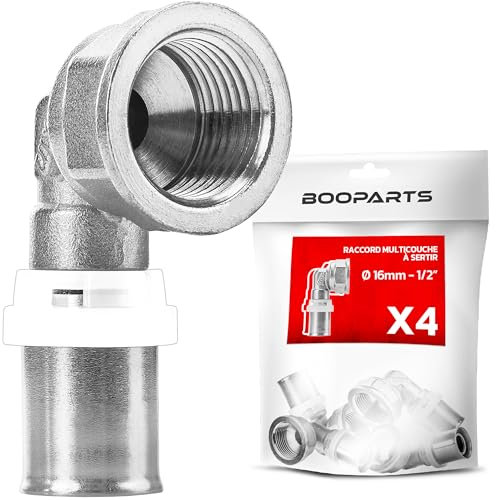 BOOPARTS – 4 Pièces – Coude Femelle à Sertir Ø16–F1/2 (15/21) | Raccord Multicouche Contour TH | Coude de Transition Étanche et Durable pour Tuyaux PEX PER et Composites