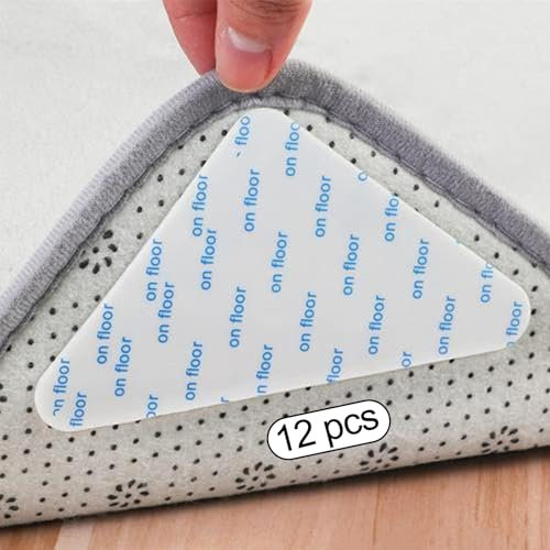 Leogony 12PCS Carpet Grippers for Rugs on Top of Carpet, Tape Rug Stickers for Carpeted Wooden Laminate Floors, Non Slip Rug Grip(White)