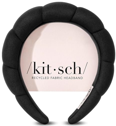 Kitsch Spa Headband for Washing Face - Recycled Fabric, Non-Slip Black Headbands for Women - Cute Stuff for Makeup, Beauty, Skin Care, Self Care | Ideal Gifts for Women - 1Pc
