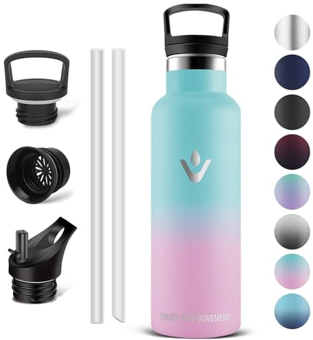 Vikaster Borracce sportive - Borraccia 0.5l, Bottiglia acciaio inox, Borracce Senza Perdite, Borraccia con Cannuccia, Bottiglia Termiche Sportiva, Adulto, Scuola, Outdoor