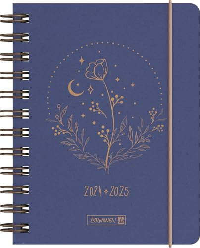BRUNNEN Schülerkalender (2024/2025) „Moon Flower“, 1 Seite = 1 Tag, A6, 352 Seiten, blau