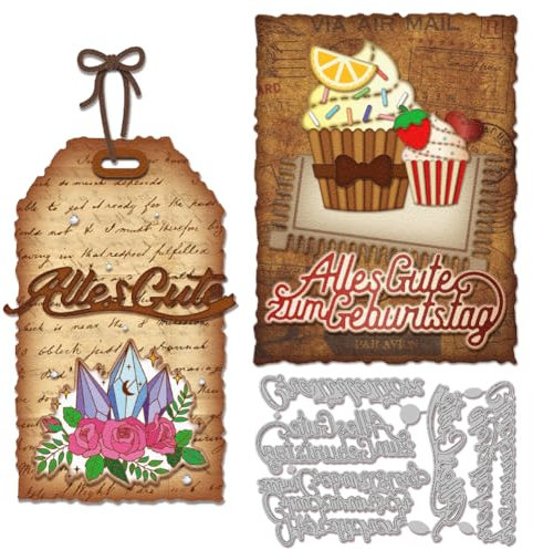 GLOBLELAND Deutsche Geburtstagsgrüße, Stanzformen Für Kartenherstellung, Sprüche, Deutsche Metallstanzformen, Stanzformen, Vorlage, DIY, Scrapbooking, Prägung, Papier, Album, Basteln, Dekor