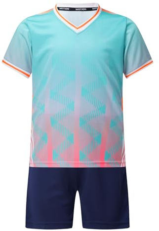 dPois Ensemble Survêtement Garçons Enfants Filles Short Gymnastique Jogging T-Shirt Manches Courtes Tenue de Sport Été Maillots de Football Foot 5-16 Ans Bleu Clair 15-16 ans