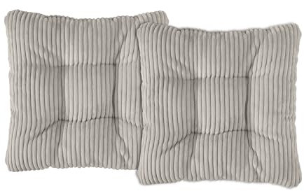 Traumnacht Stuhlkissen Cozy 2er Set mit gemütlichem Cord Bezug, Bequeme Sitzkissen für Gartenstuhl, Küche oder Esszimmer, Indoor u. Outdoor, 38 x 38 x 6 cm, kieselgrau