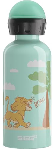 SIGG - Alu Trinkflasche Kinder - KBT Disney Simba Roar - König der Löwen - Auslaufsicher & Bruchsicher - Federleicht - BPA-frei - Klimaneutral Zertifiziert - Sport & Schule - Weissgrün - 0,4L