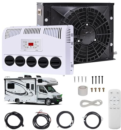 SNBGRYE 12v/24v Rv Air Conditioner, 850W Split Parking Air Conditioner Kit, 450m³/H Air Volume, Silent - Fast Cooling, For Semi-Trailer Trucks, Buses, Rvs, Caravans, Excavators,Black-12V