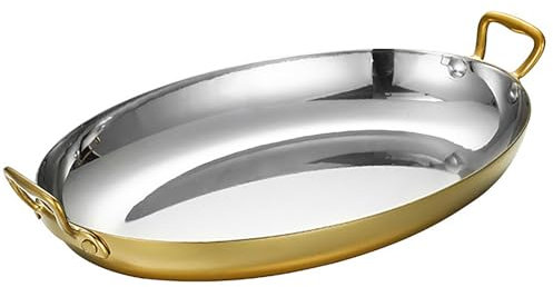 304 Edelstahl Doppelgriff runder Speiseteller mit spanischen Meeresfrüchten, Hummer, kommerzielle Meeresfrüchte, gekochte Fischtöpfe für Universal-Induktionsherd, 30 cm, Silber