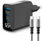 Eaxus® USB C Ladegerät 65 Watt mit LED Display + USB-Ladekabel - 3 Port Schnellladegerät mit PD - Geeignet für iPhone, iPad, Samsung Galaxy, MacBook, Laptop & Co., Schwarz